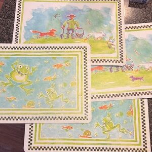 MacKenzie-Childs Frog & Farm Placemat Set — Green, Blue, Orange